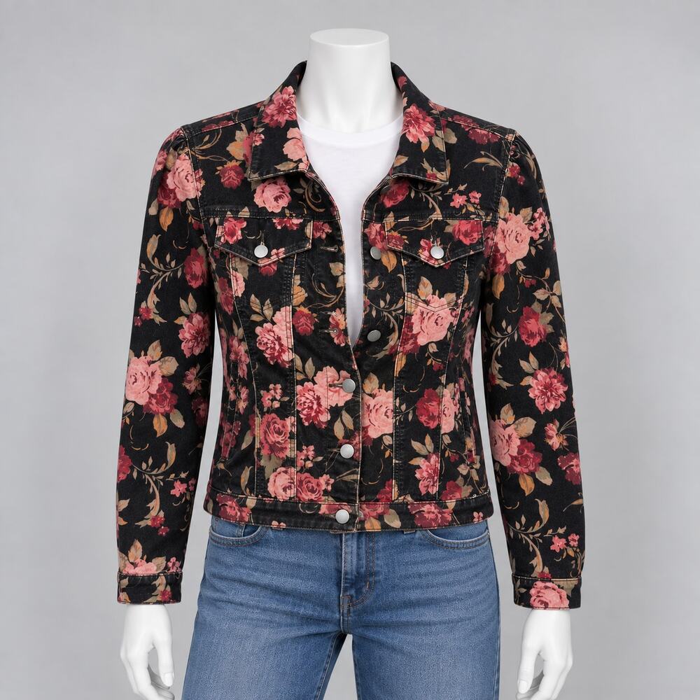 Driftwood Trucker Jacket Womens Sz Floral Corduroy Boho Westernwear